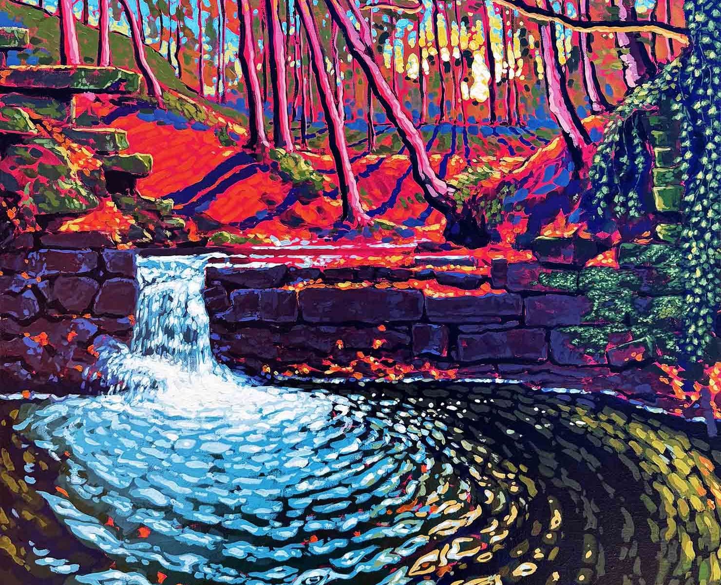a vibrant landscape painting inspired by the serene beauty of the Yorkshire countryside