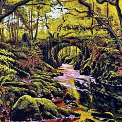 Penmachno is a vibrant painting inspired by the serene beauty of the North Wales countryside made by Cuban artist Leo Morey