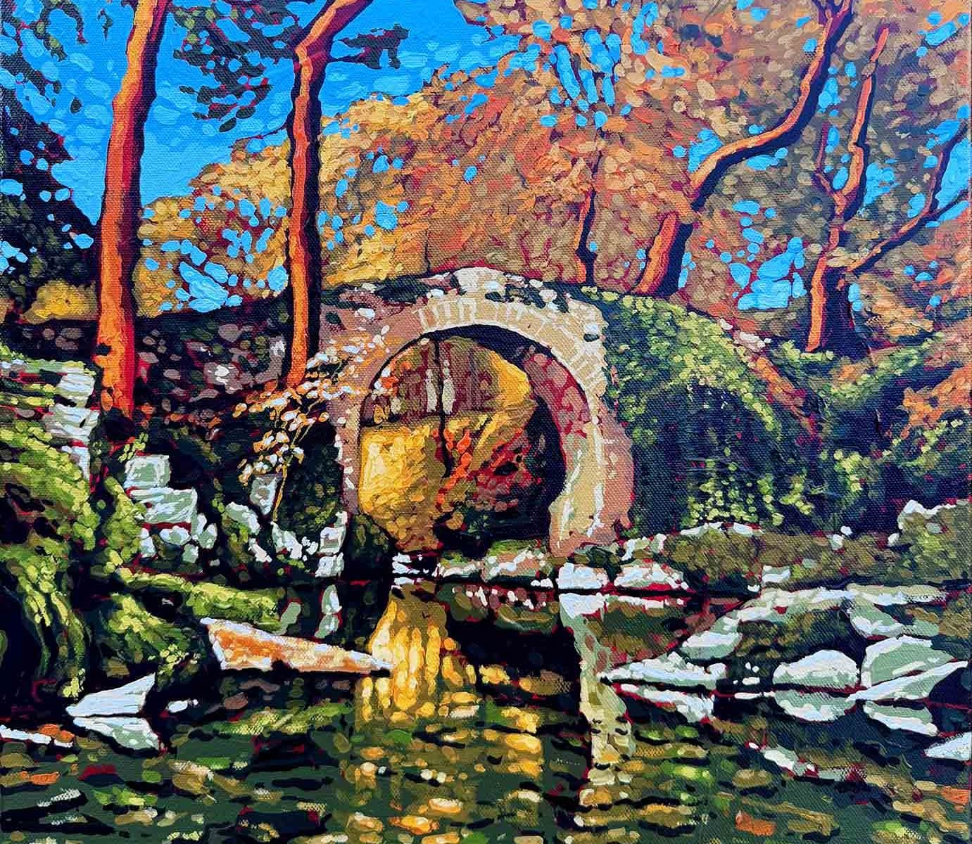 vibrant painting inspired by the serene beauty of the Yorkshire countryside by Cuban artist Leo Morey.