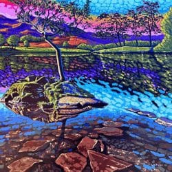 a vibrant landscape painting inspired by the serene beauty of the Yorkshire countryside
