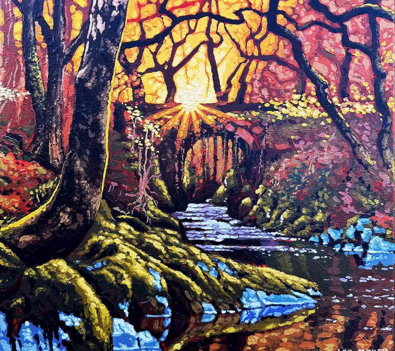 Experience the tranquil charm of North Wales through 'Early Lights' — a vivid landscape painting by Cuban artist Leo Morey. A perfect blend of colour, nature, and emotion.