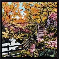 Ingleton waterfalls is a vibrant painting inspired by the serene beauty of the Yorkshire countryside by Cuban artist Leo Morey.