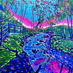A vibrant landscape painting inspired by the serene beauty of the Yorkshire countryside by Cuban artist Leo Morey.